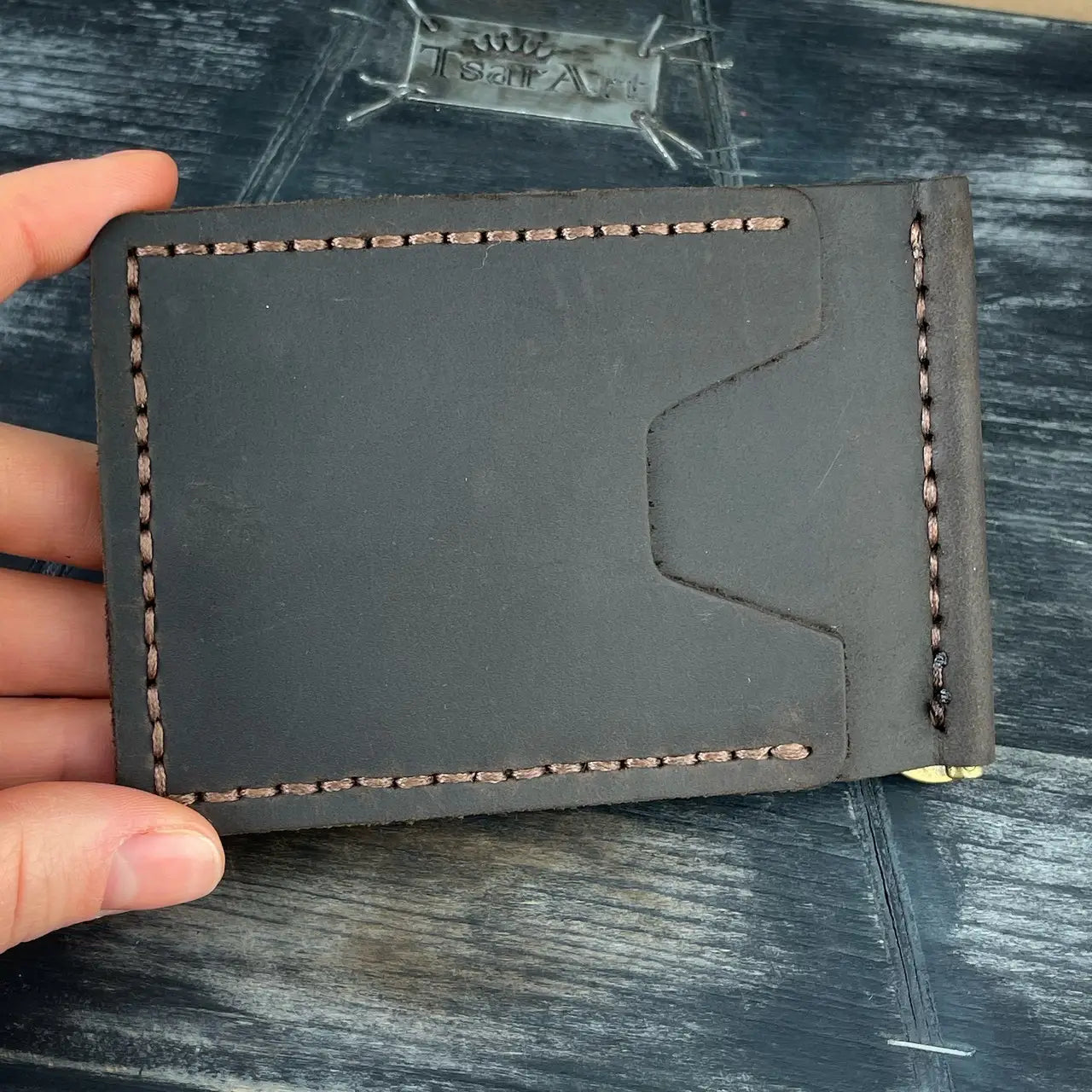 Slim Crazy Horse Leather Money Clip Wallet - Black & Brown