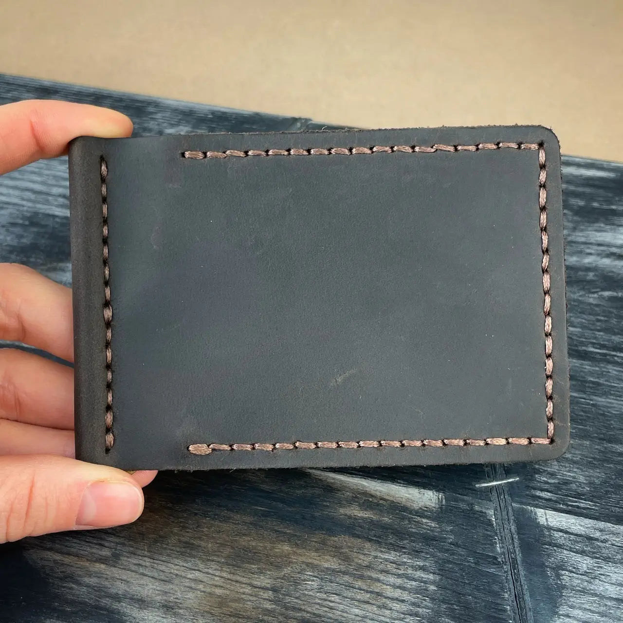 Slim Crazy Horse Leather Money Clip Wallet - Black & Brown