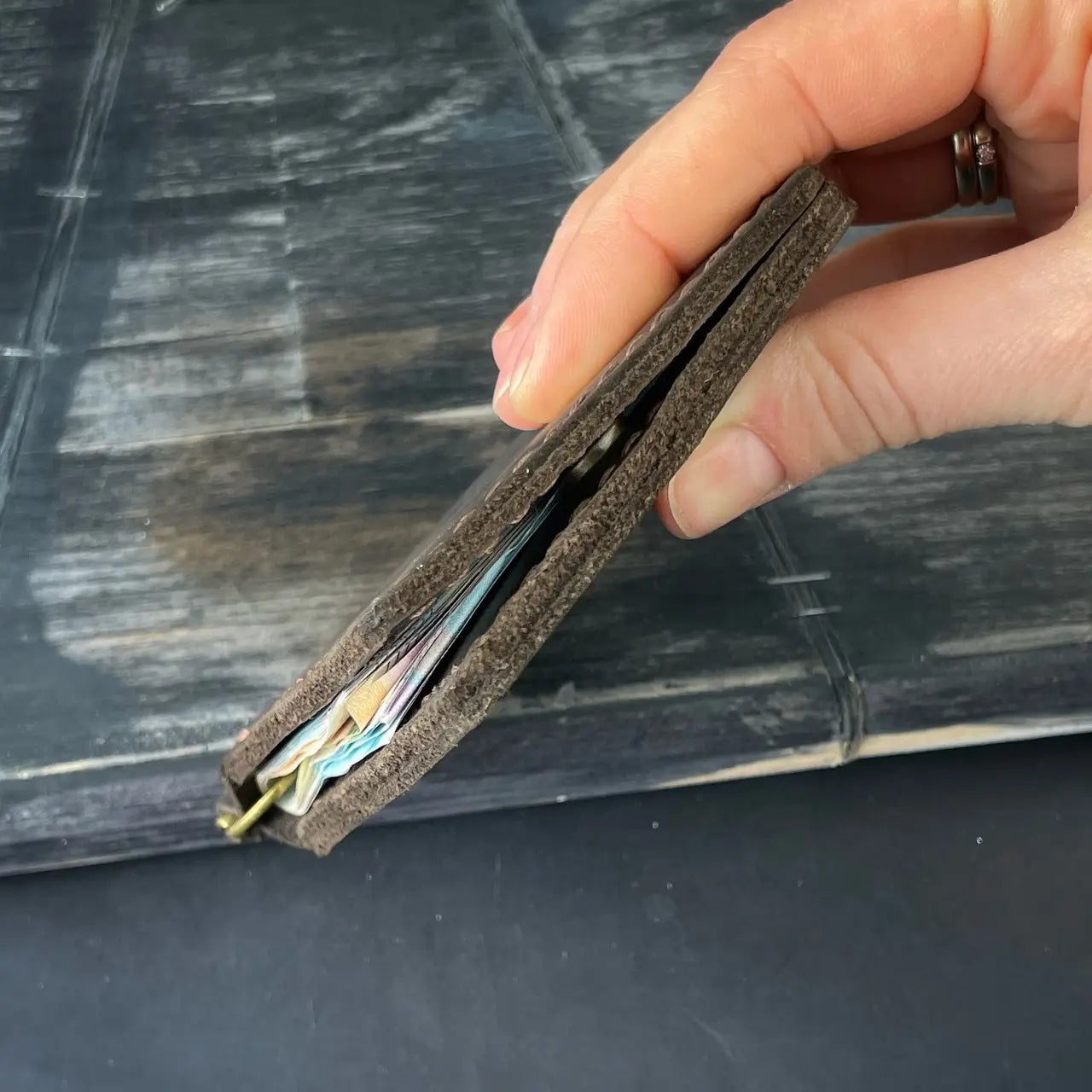 Slim Crazy Horse Leather Money Clip Wallet - Black & Brown
