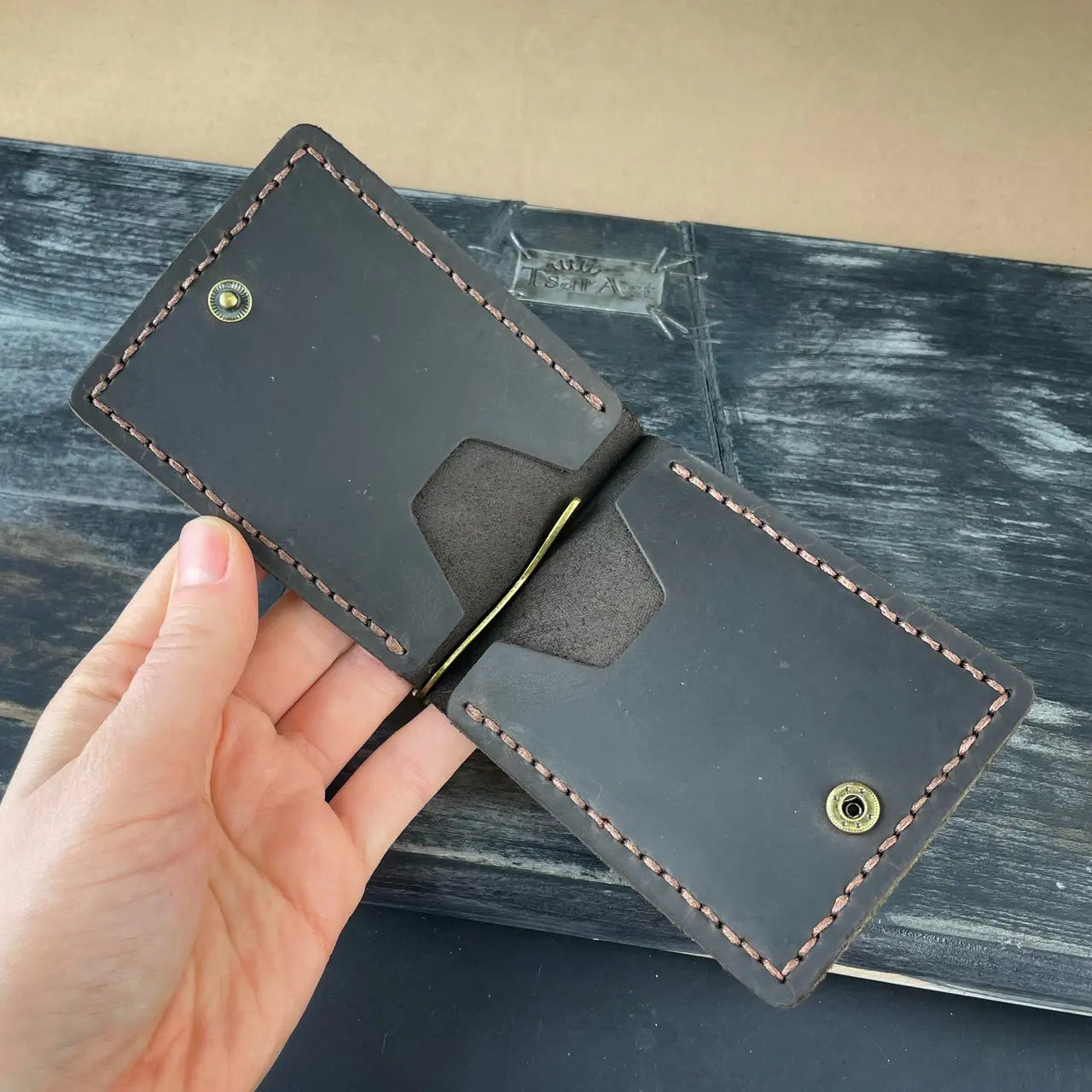 Slim Crazy Horse Leather Money Clip Wallet - Black & Brown