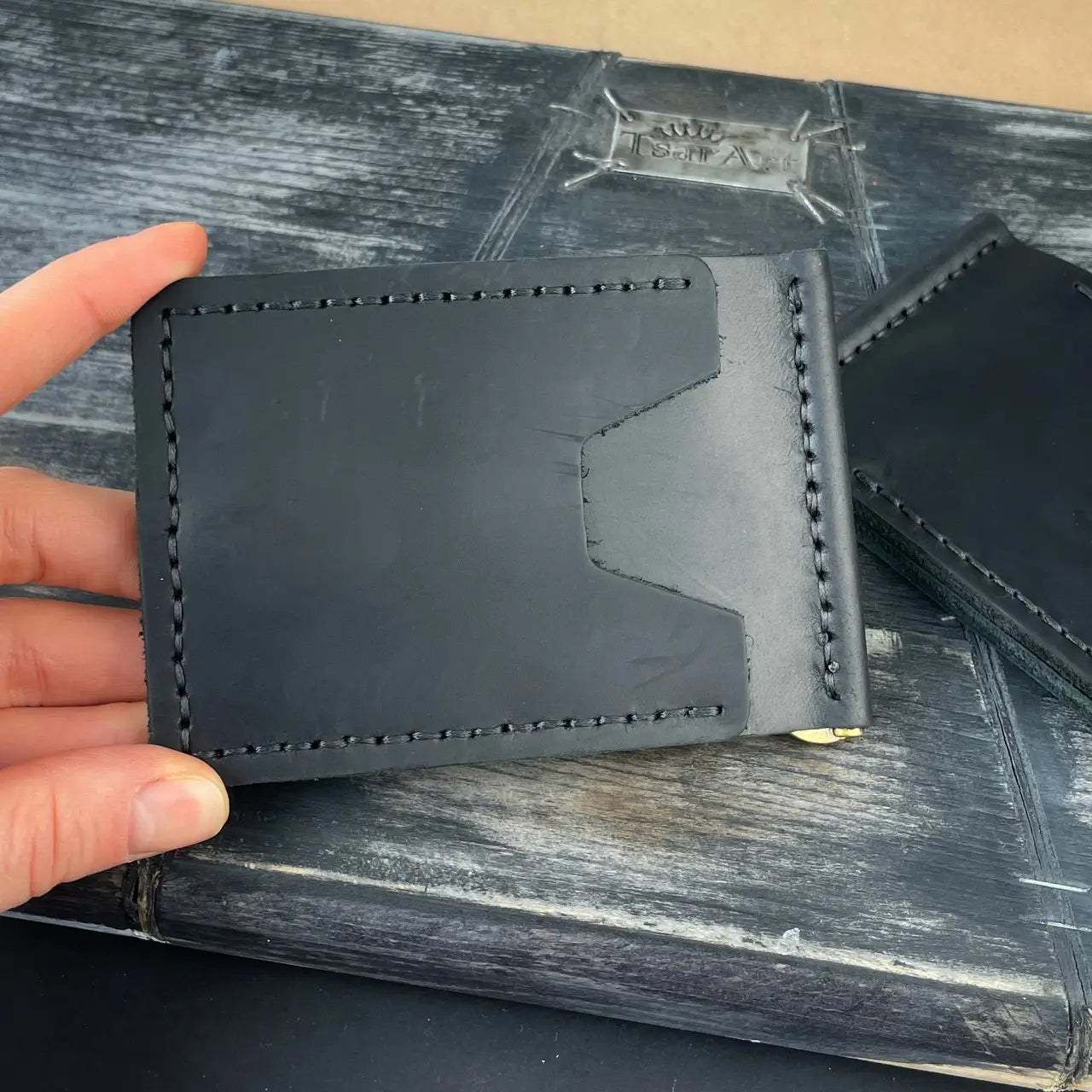 Slim Crazy Horse Leather Money Clip Wallet - Black & Brown