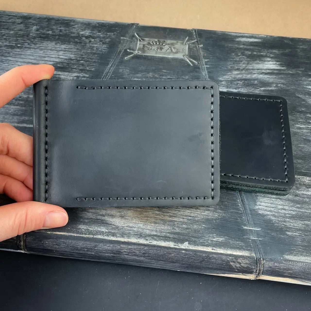 Slim Crazy Horse Leather Money Clip Wallet - Black & Brown