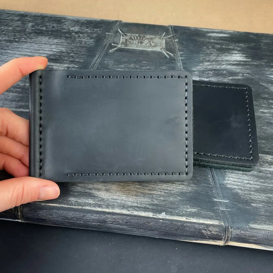 Slim Crazy Horse Leather Money Clip Wallet - Black & Brown