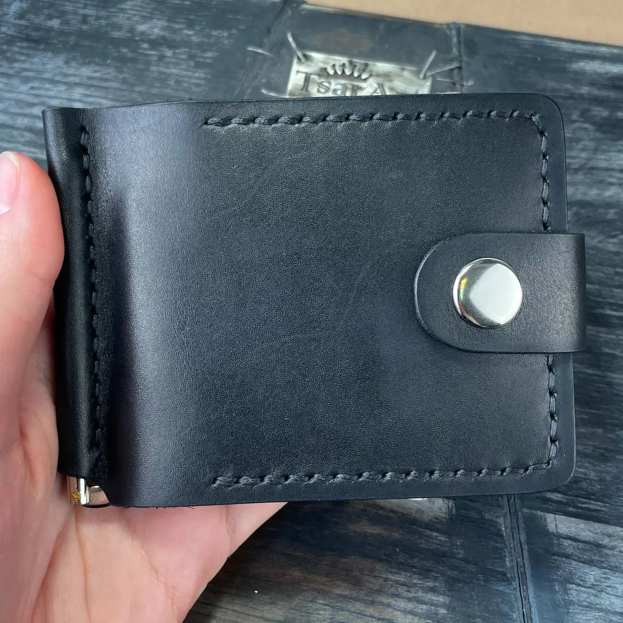 Handmade Leather Money Clip Wallet with Exterior Coin Pocket - Tsar Art