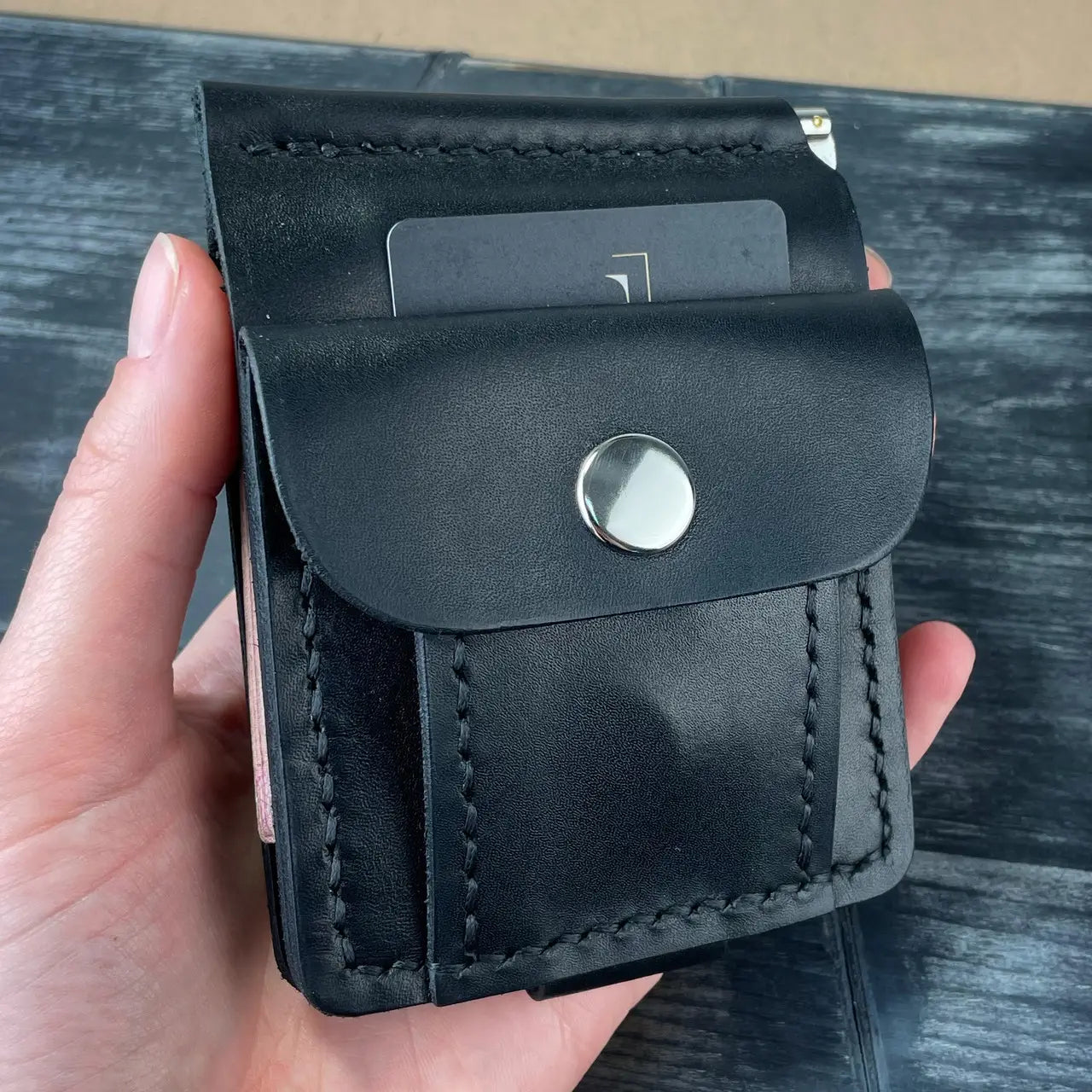Handmade Leather Money Clip Wallet with Exterior Coin Pocket - Tsar Art