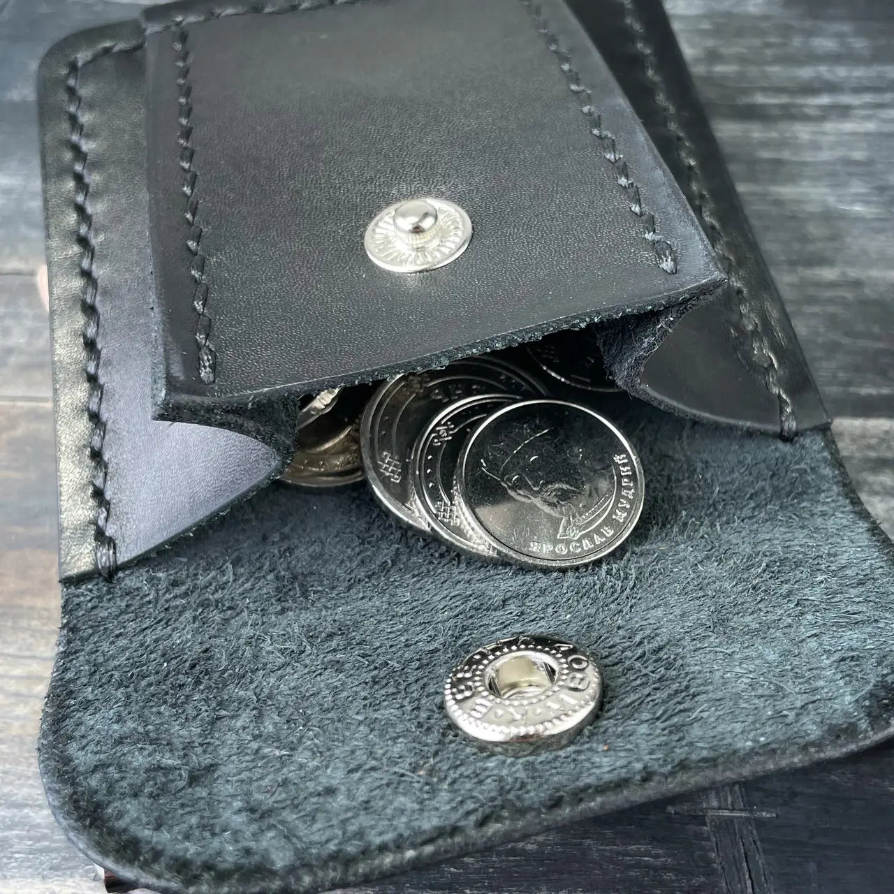 Handmade Leather Money Clip Wallet with Exterior Coin Pocket - Tsar Art