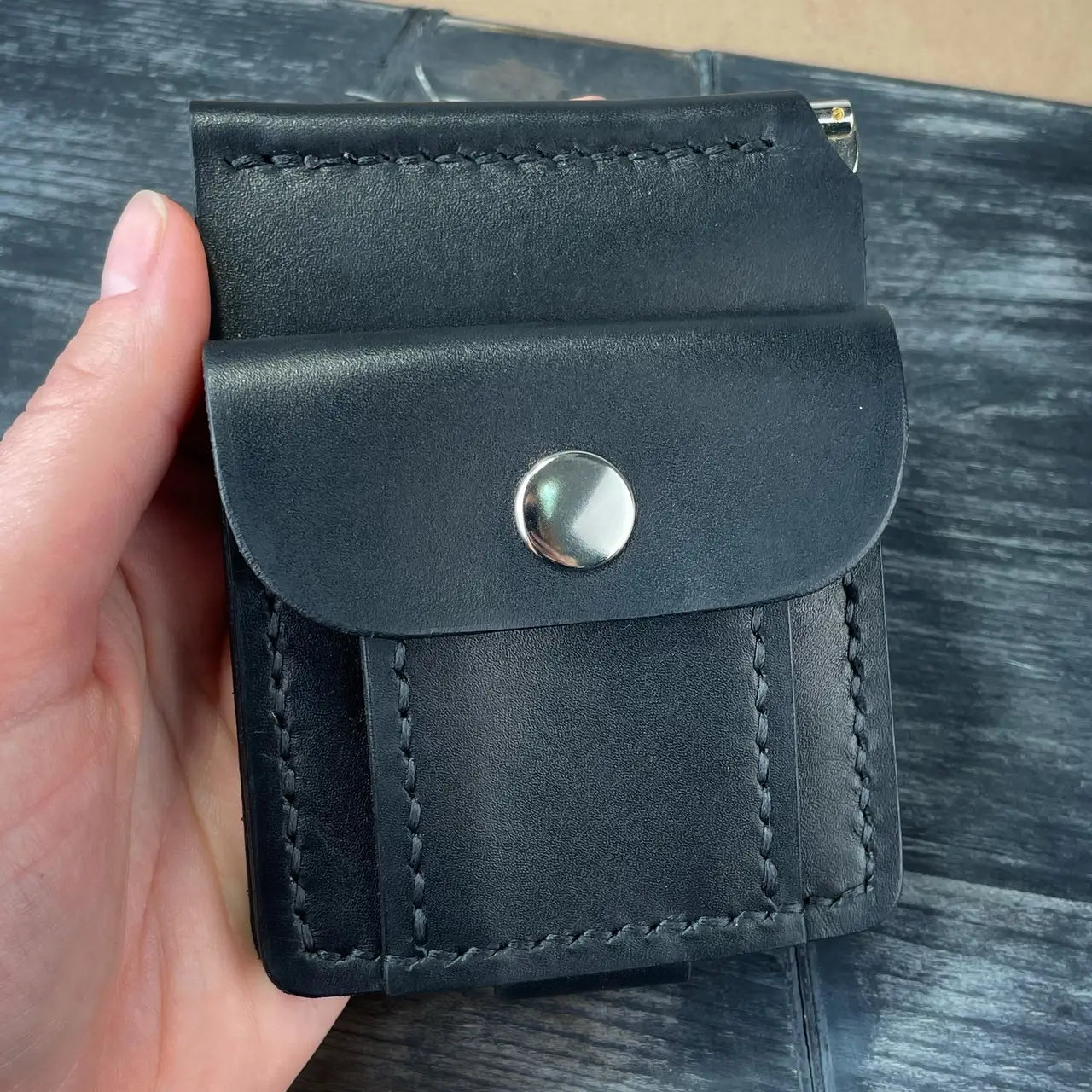 Handmade Leather Money Clip Wallet with Exterior Coin Pocket - Tsar Art