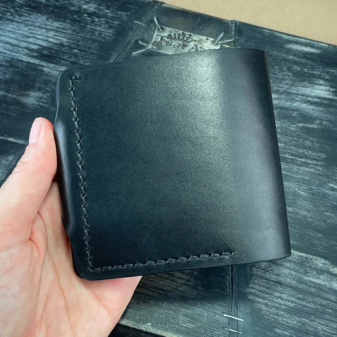 Handmade Black Leather Bifold Wallet "Cube" with Coin Pocket & Snap - Tsar Art (Copy)