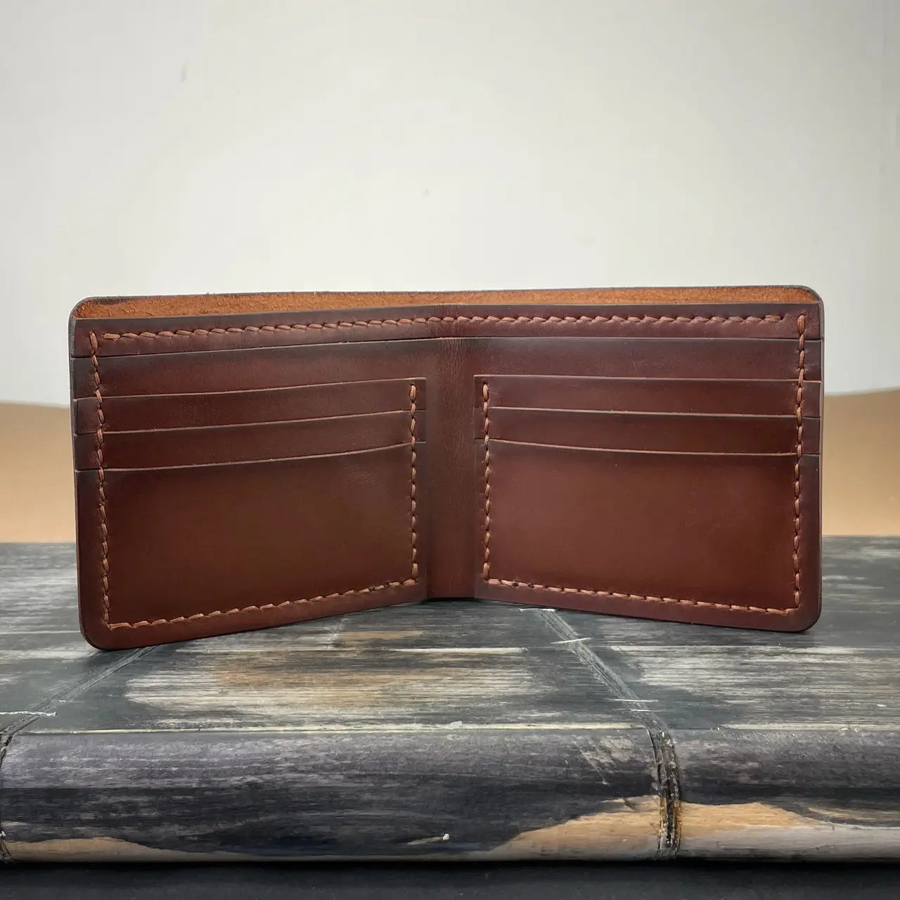 Classic Leather Bifold Wallet Hand Stitched - Minimalist Front Pocket Men's Wallet - Tsar Art