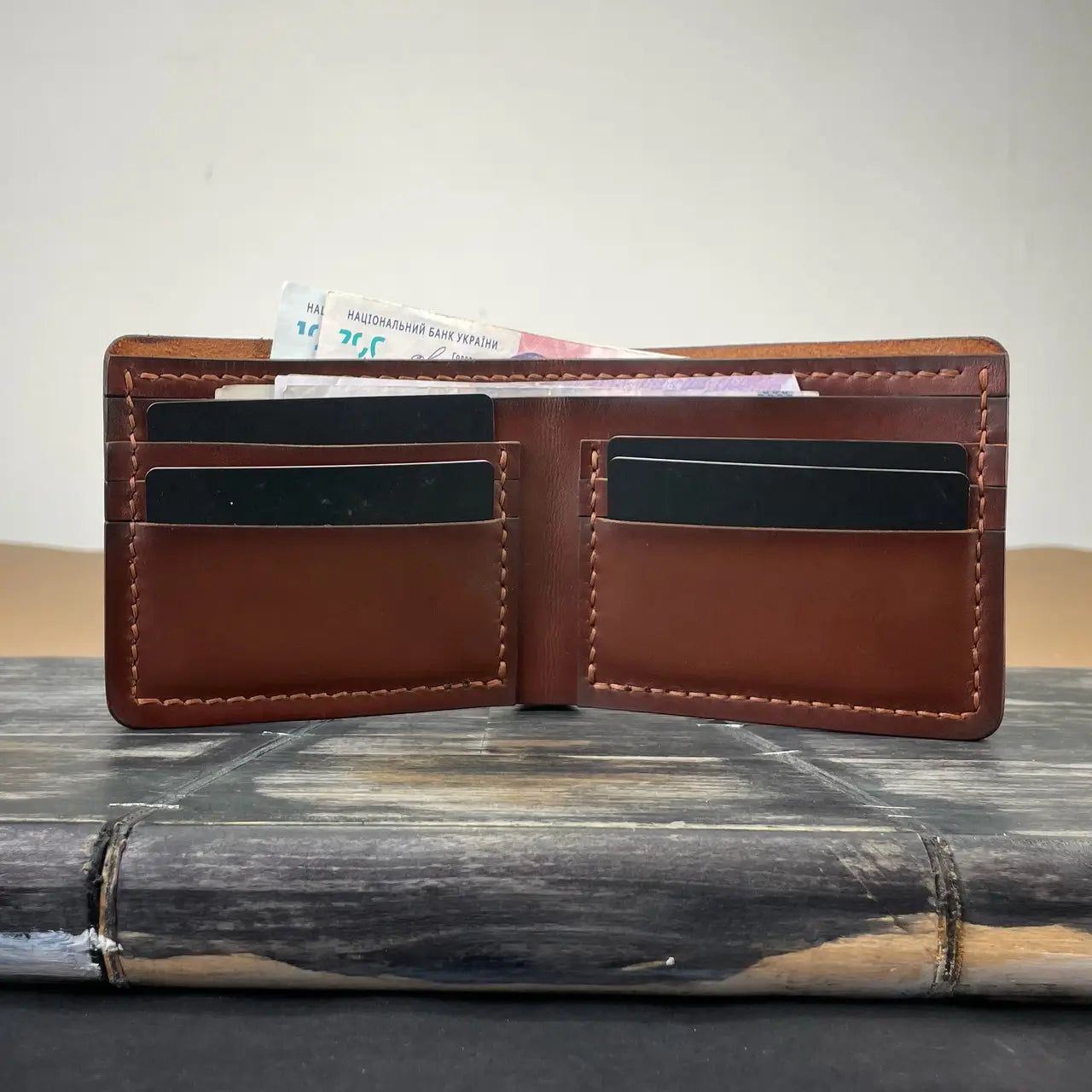 Classic Leather Bifold Wallet Hand Stitched - Minimalist Front Pocket Men's Wallet - Tsar Art