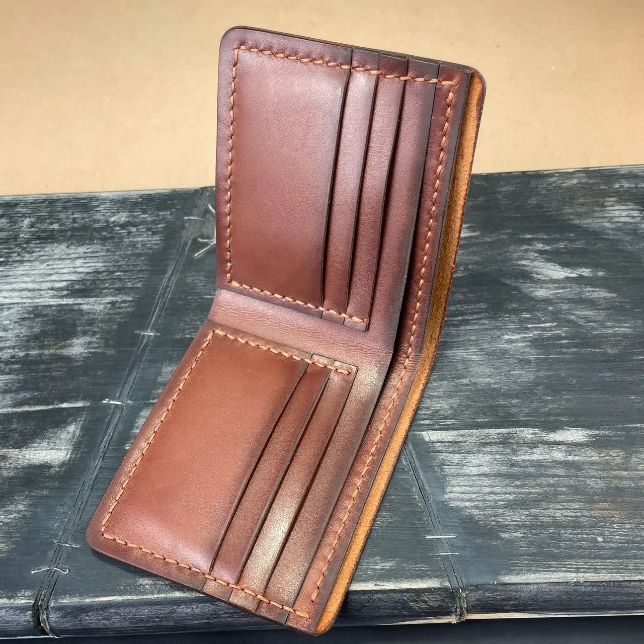 Classic Leather Bifold Wallet Hand Stitched - Minimalist Front Pocket Men's Wallet - Tsar Art