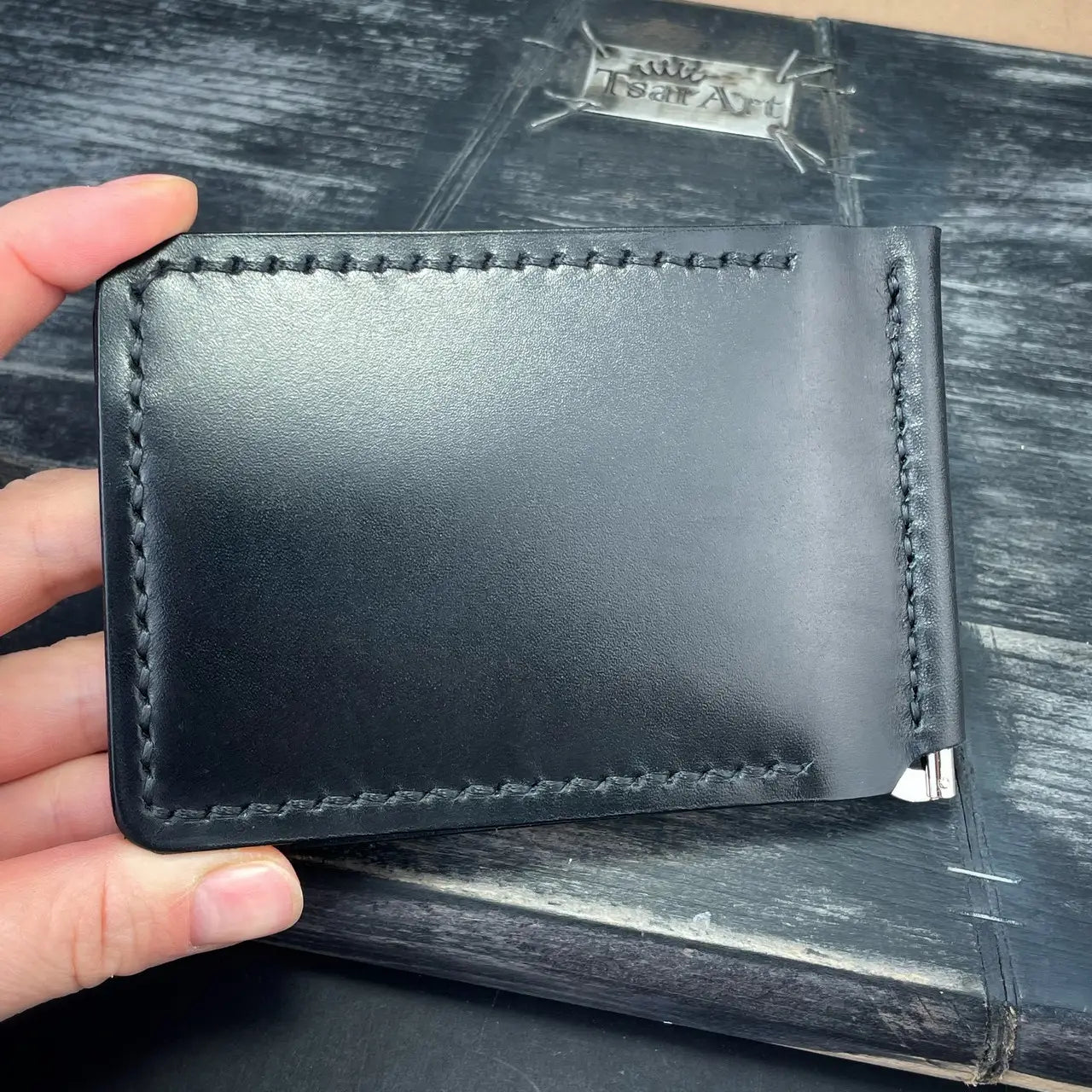 Handmade Leather Money Clip Wallet with Hidden Pockets - Tsar Art