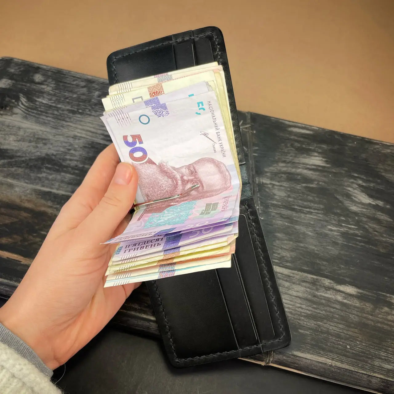 Handmade Leather Money Clip Wallet with Hidden Pockets - Tsar Art
