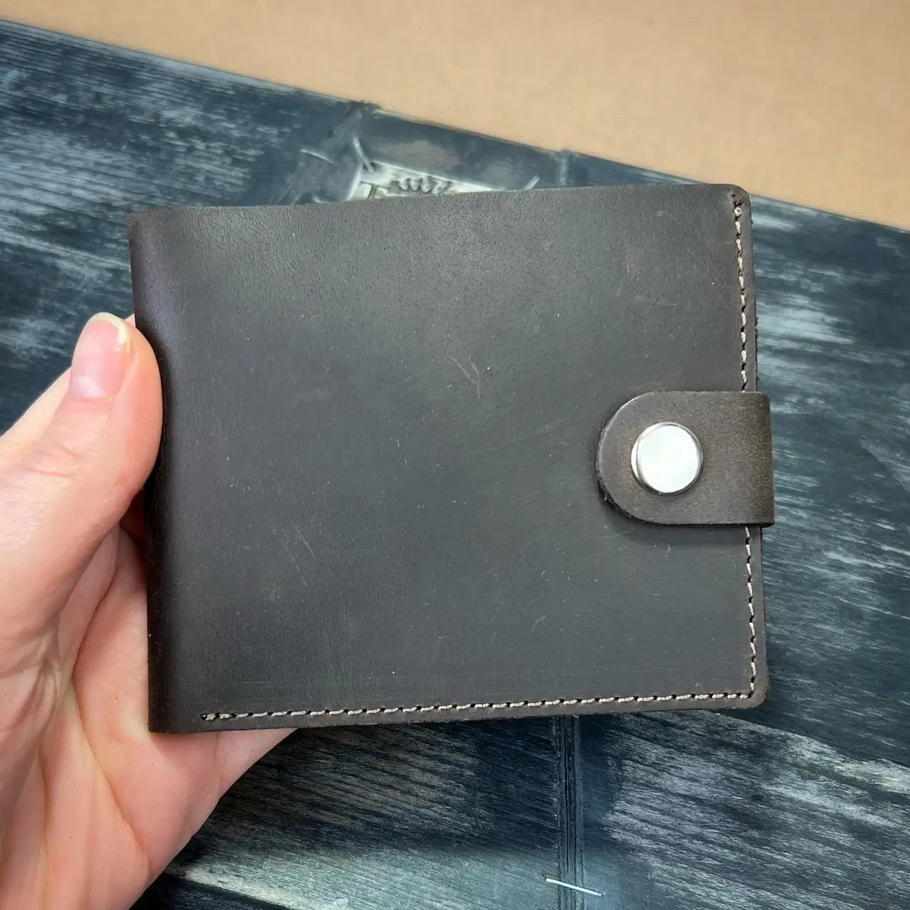 Leather Brown Bifold Wallet with Coin Pocket and Snap - Crazy Horse Leather (Copy)