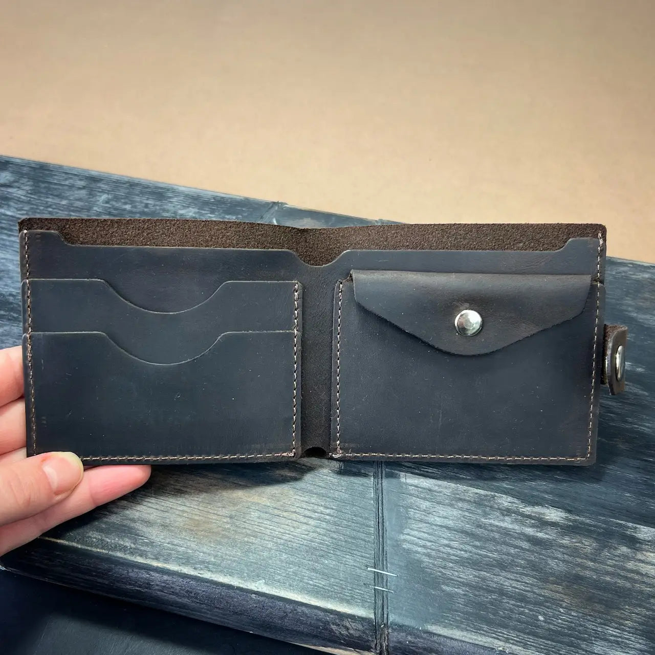 Leather Brown Bifold Wallet with Coin Pocket and Snap - Crazy Horse Leather (Copy)