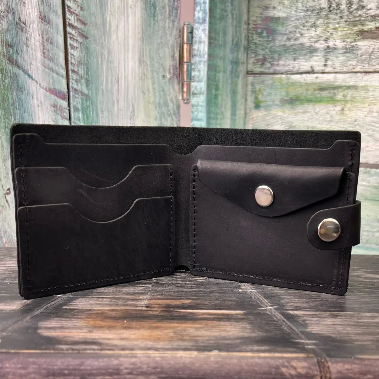 Leather Brown Bifold Wallet with Coin Pocket and Snap - Crazy Horse Leather (Copy)