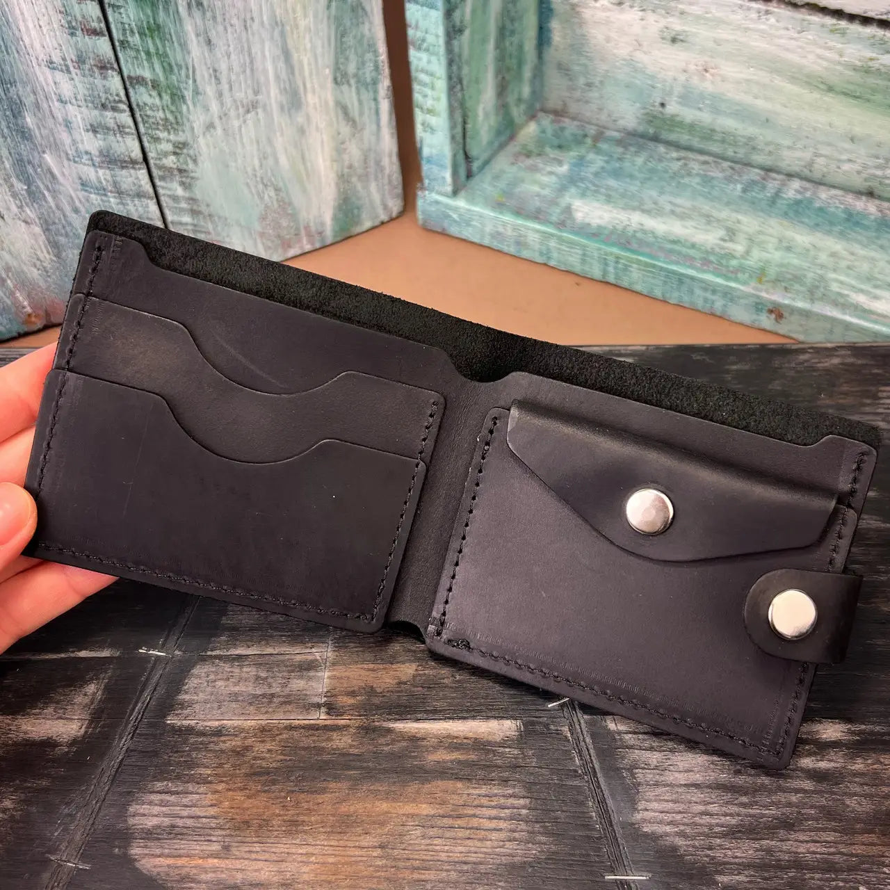 Leather Brown Bifold Wallet with Coin Pocket and Snap - Crazy Horse Leather (Copy)