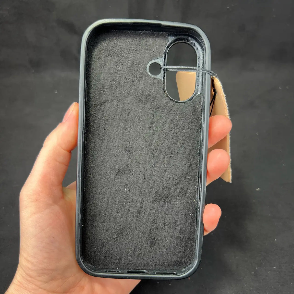 Hand-Carved Leather iPhone 16 Case: Embossed Skull, Alcantara Lined
