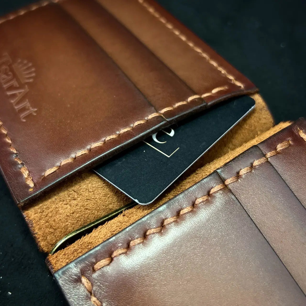 Handmade Leather Money Clip Wallet with Hidden Pockets - Tsar Art