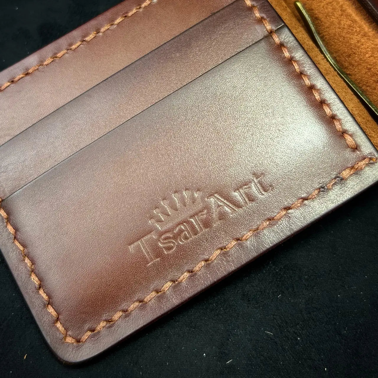 Handmade Leather Money Clip Wallet with Hidden Pockets - Tsar Art