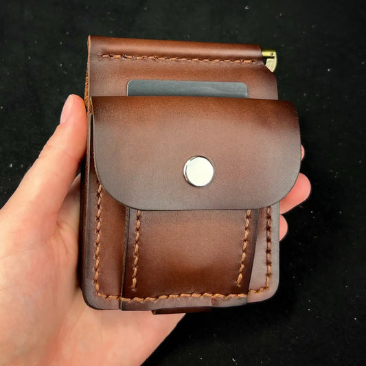 Handmade Leather Money Clip Wallet with Exterior Coin Pocket - Tsar Art
