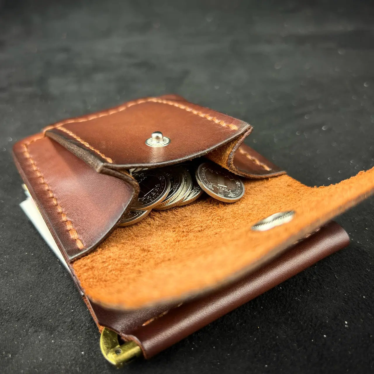 Handmade Leather Money Clip Wallet with Exterior Coin Pocket - Tsar Art