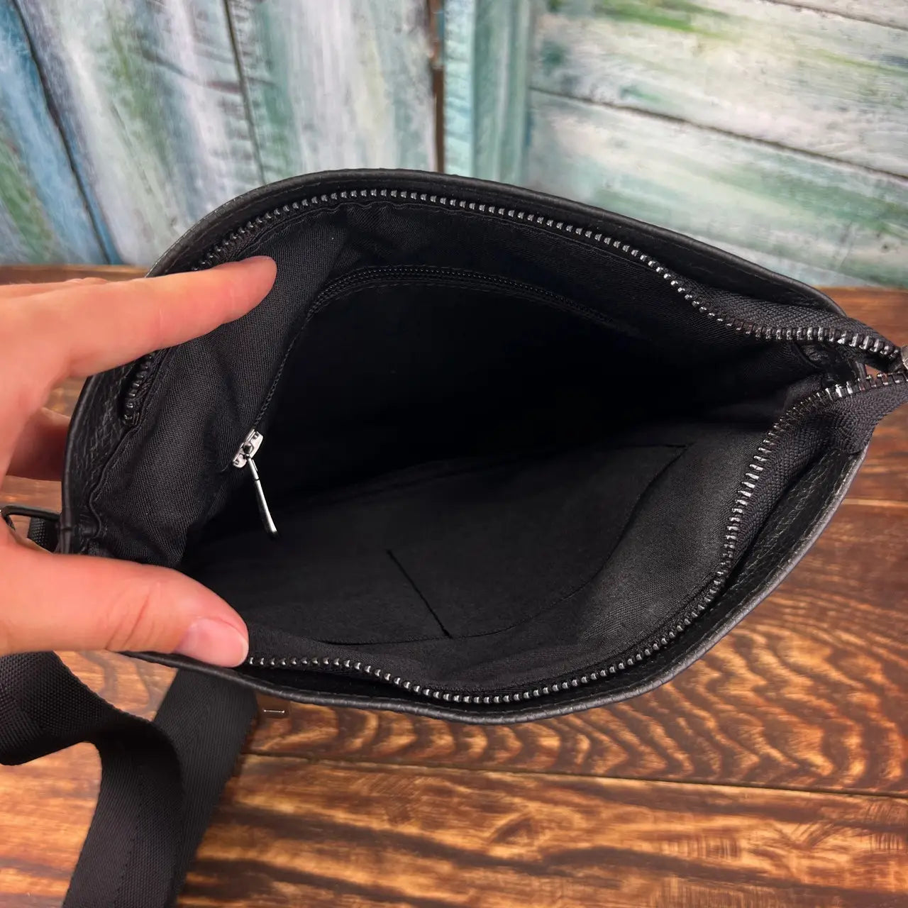 Black Flotar Leather Slim Vertical Crossbody Bag