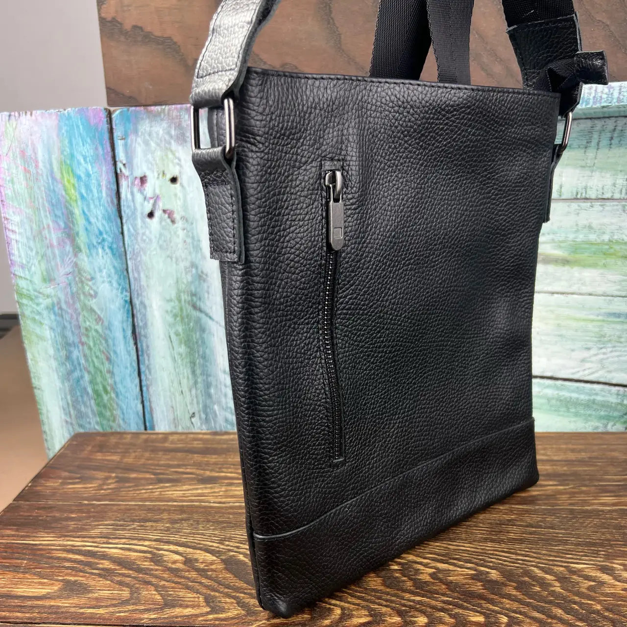 Black Flotar Leather Slim Vertical Crossbody Bag