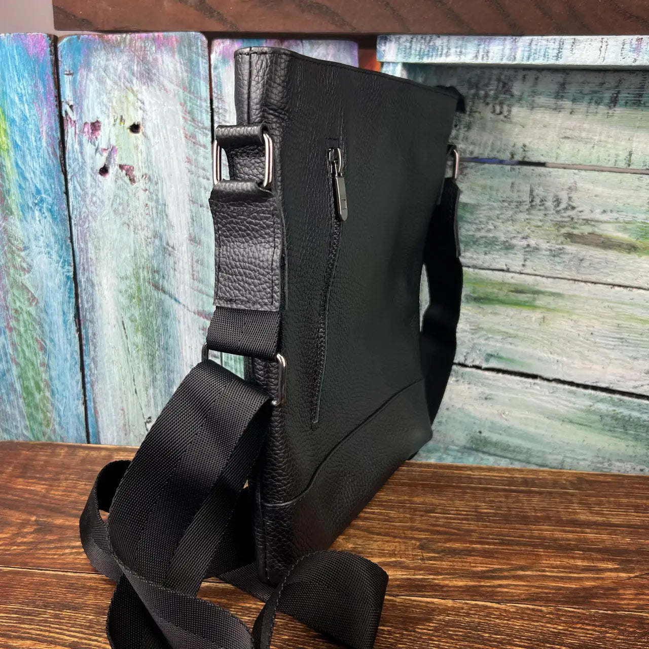 Black Flotar Leather Slim Vertical Crossbody Bag
