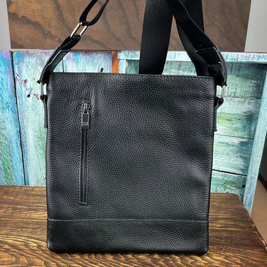 Black Flotar Leather Slim Vertical Crossbody Bag