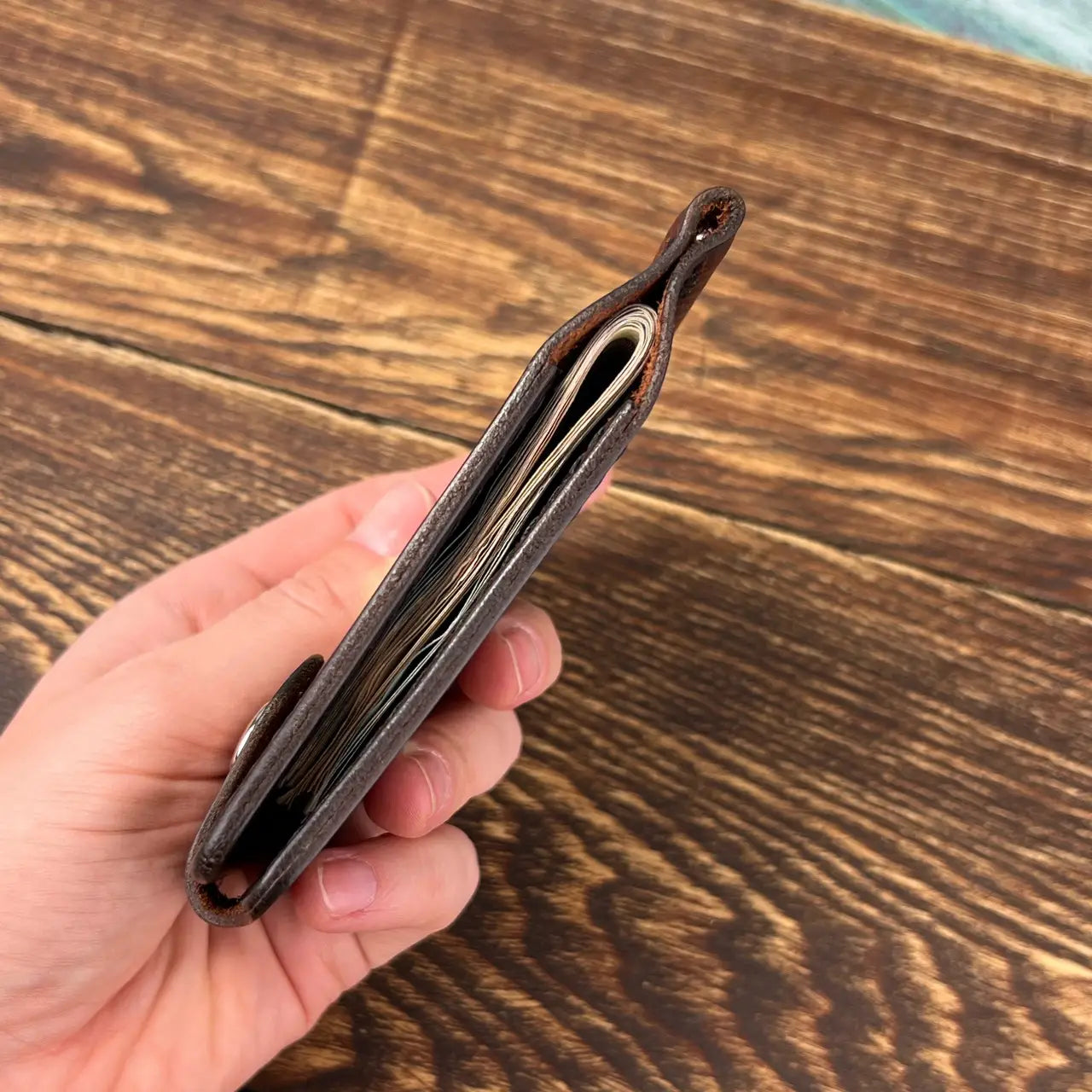 Handmade Leather Money Clip Wallet With Snap Button - Tsar Art