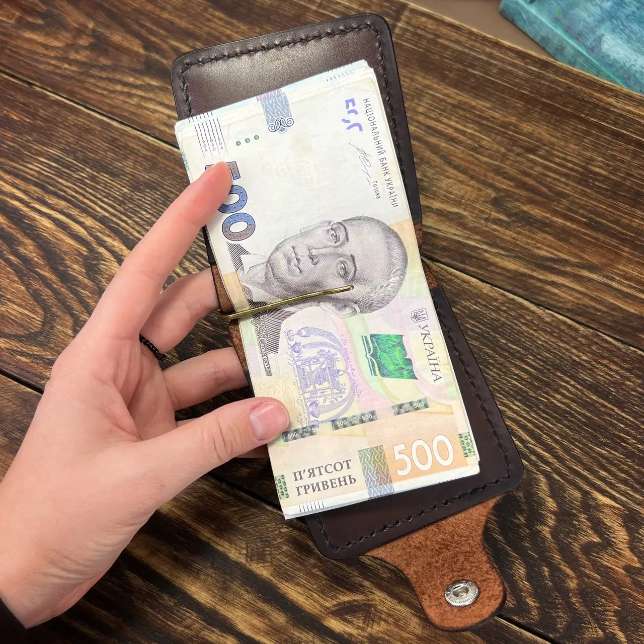 Handmade Leather Money Clip Wallet With Snap Button - Tsar Art
