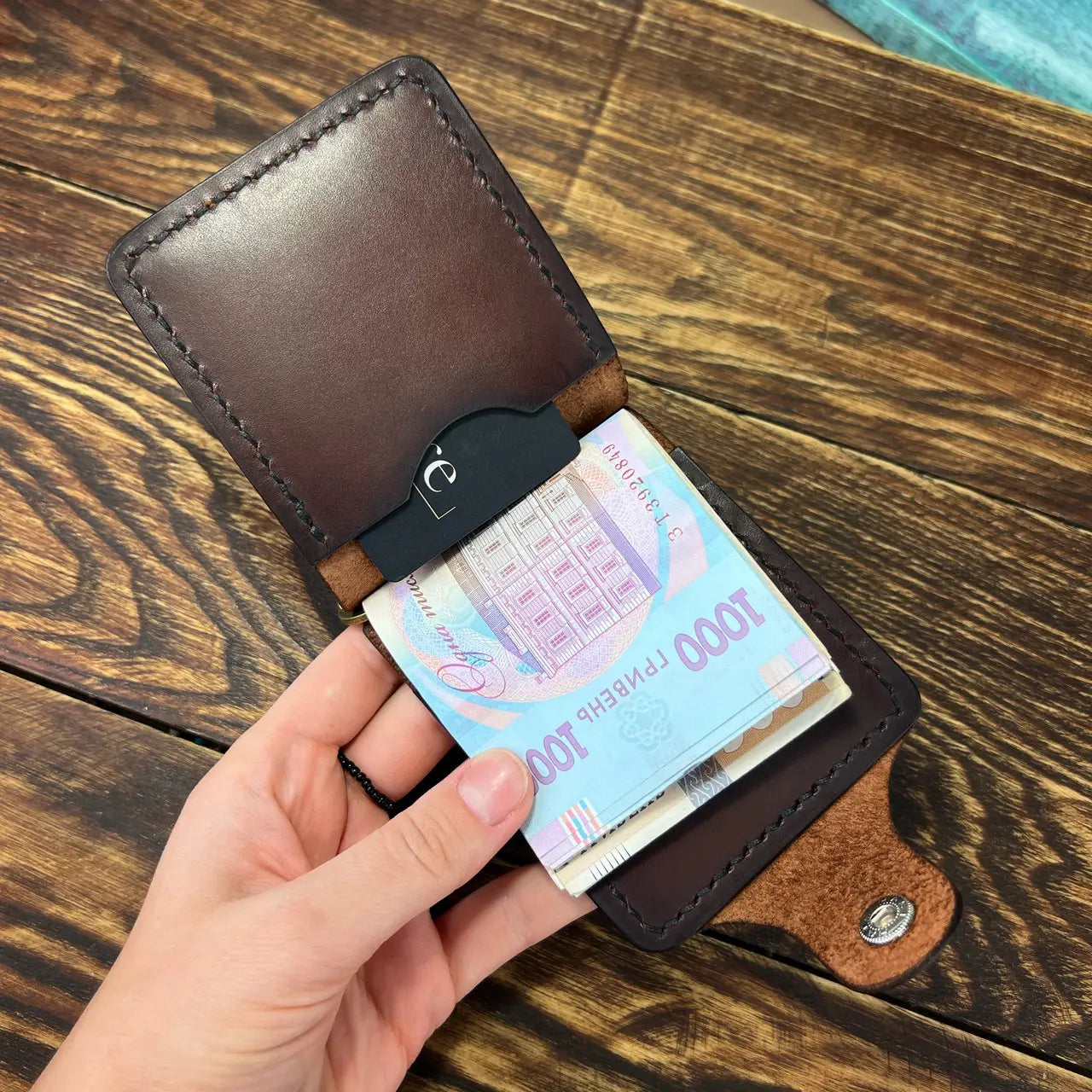 Handmade Leather Money Clip Wallet With Snap Button - Tsar Art