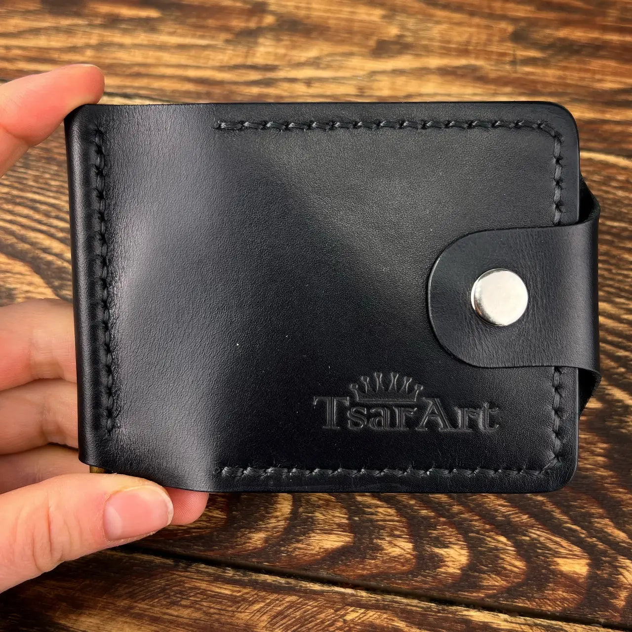 Handmade Leather Money Clip Wallet With Snap Button - Tsar Art