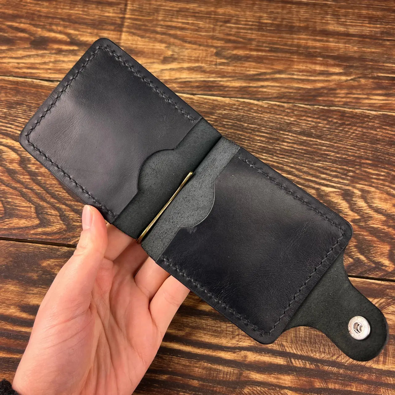 Handmade Leather Money Clip Wallet With Snap Button - Tsar Art