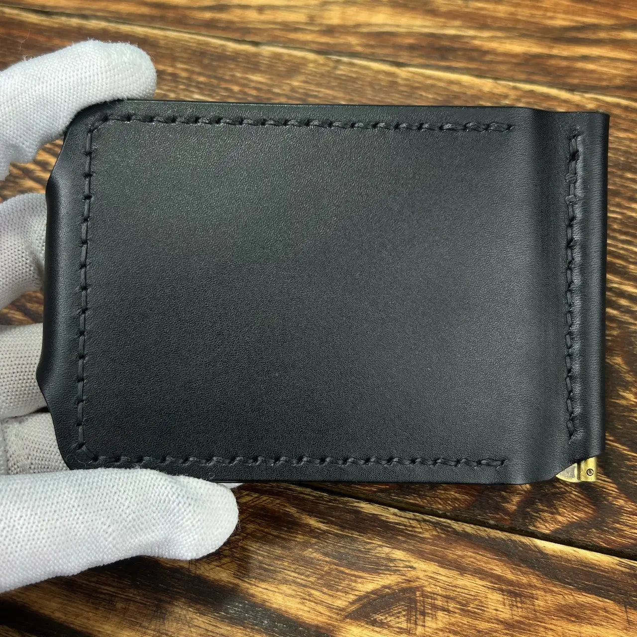 Handmade Leather Money Clip Wallet with Hidden Pockets and Snap Button - Tsar Art