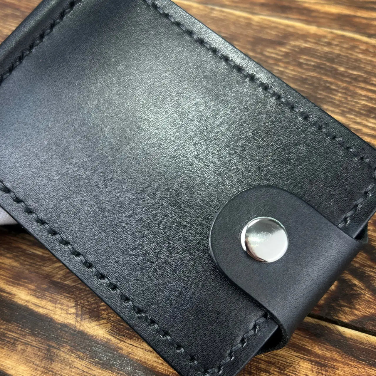 Handmade Leather Money Clip Wallet with Hidden Pockets and Snap Button - Tsar Art