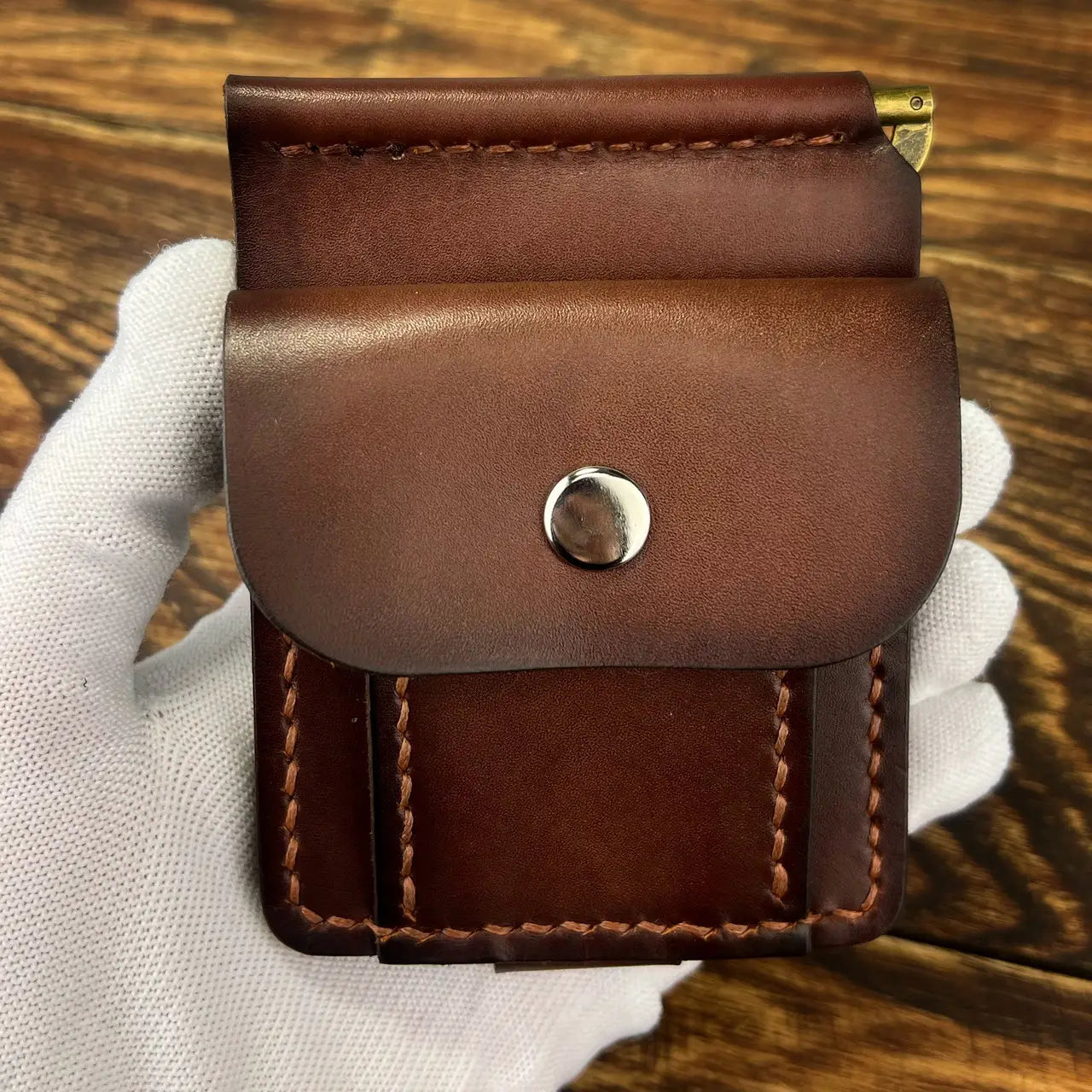 Handmade Leather Money Clip Wallet with Exterior Coin Pocket - Tsar Art