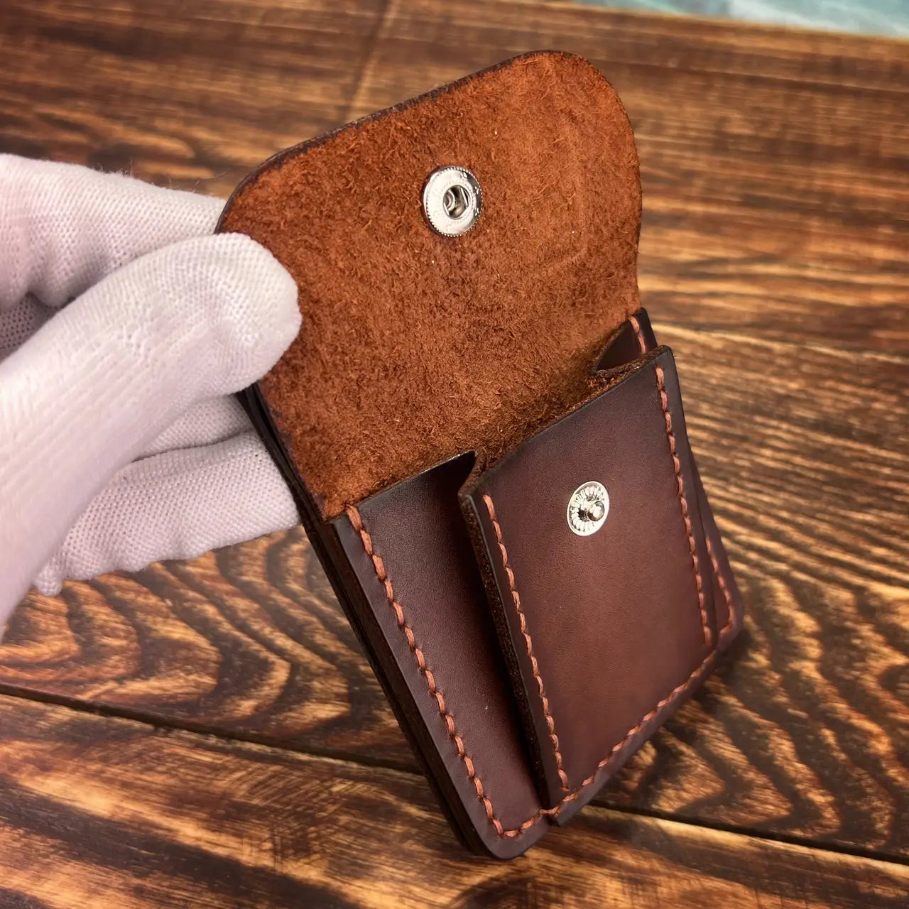 Handmade Leather Money Clip Wallet with Exterior Coin Pocket - Tsar Art