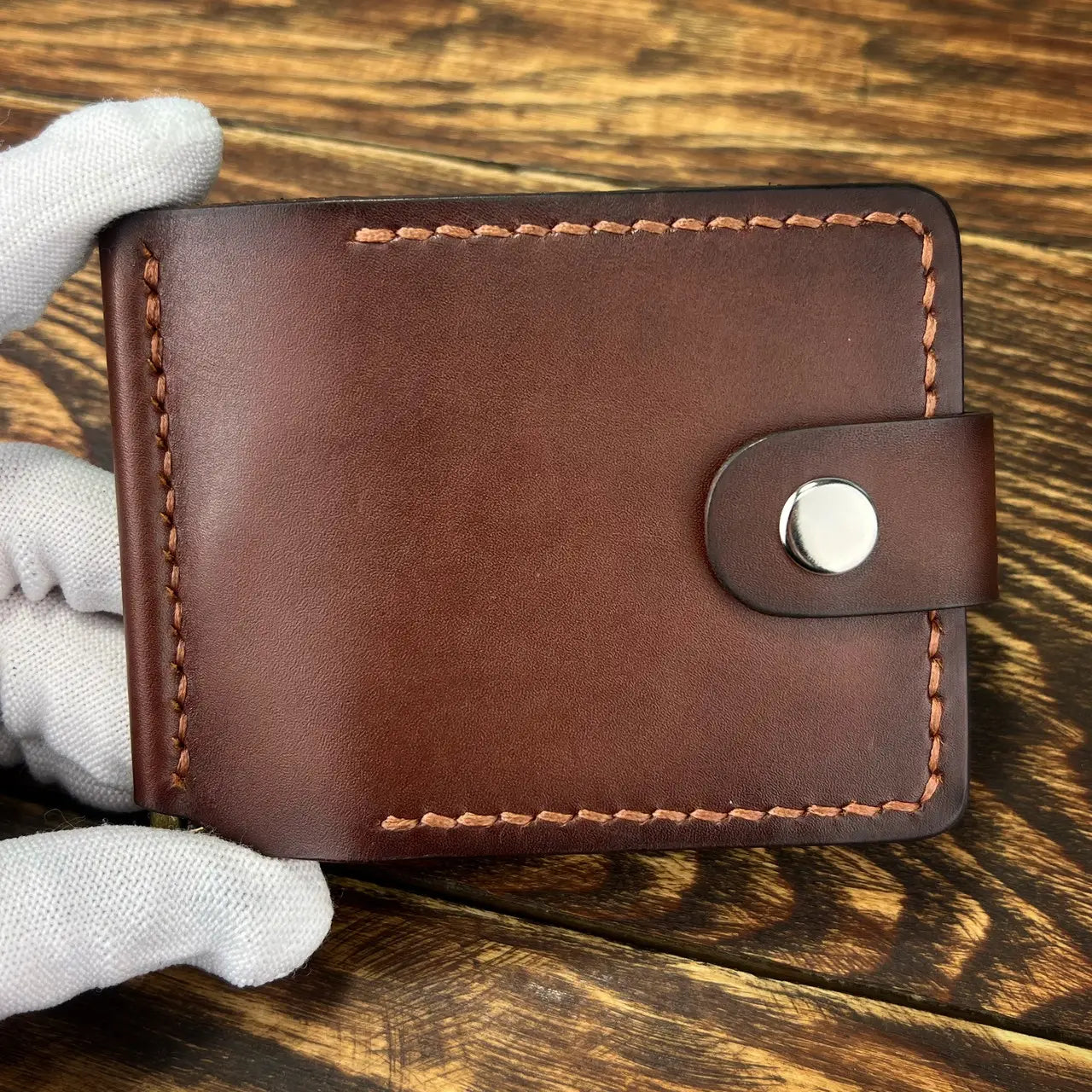 Handmade Leather Money Clip Wallet with Exterior Coin Pocket - Tsar Art