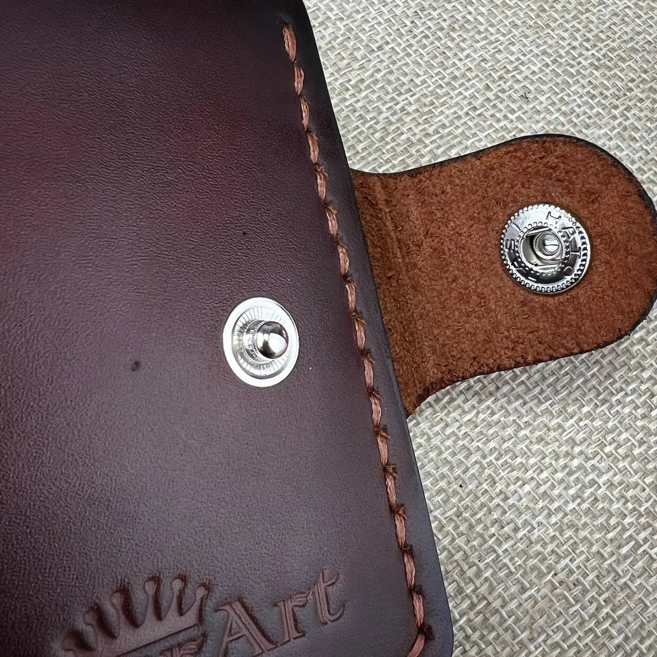Classic Leather Bifold Wallet with Coin Pocket and Snap Closure - Hand Stitched - Tsar Art
