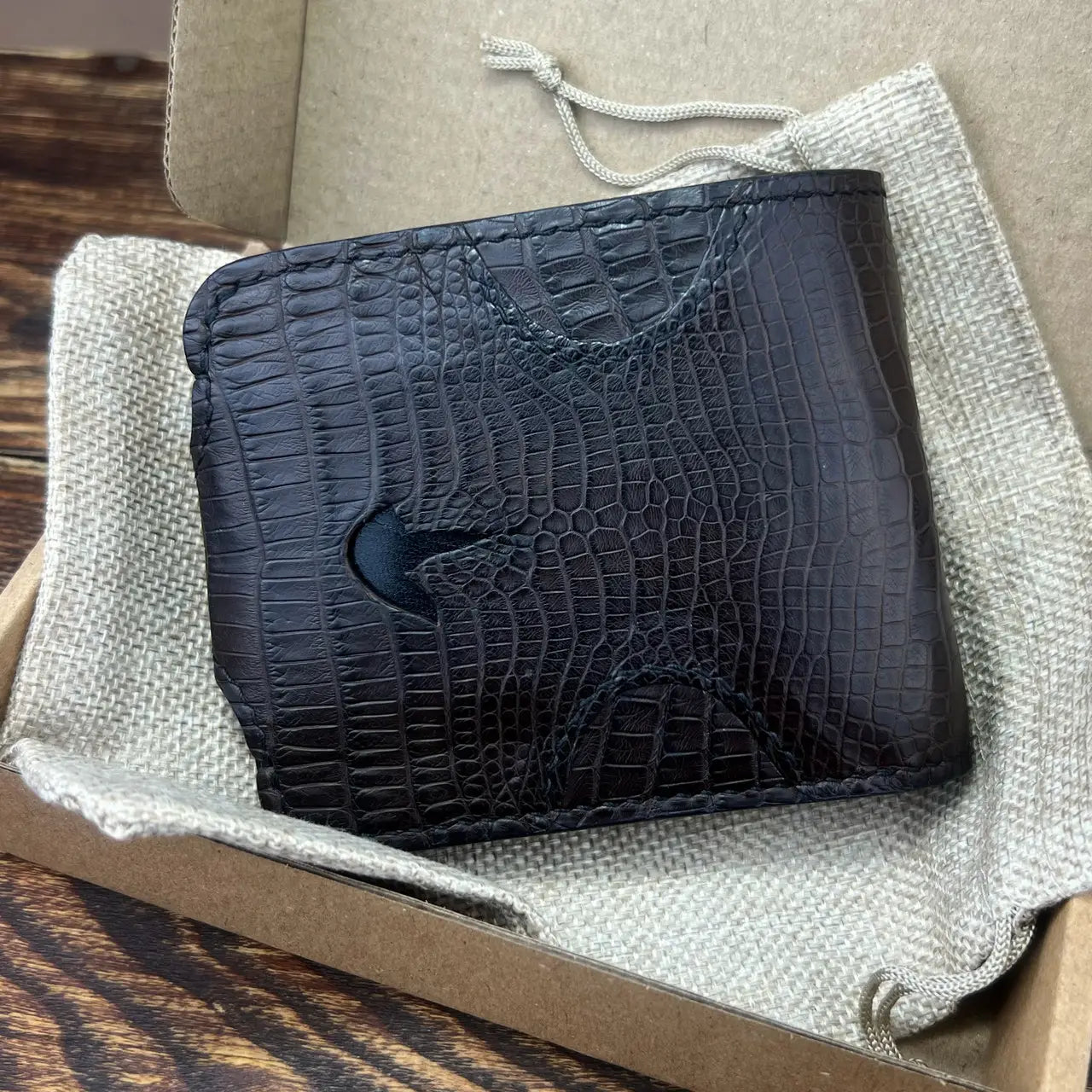 Exclusive Small Crocodile Leather Bifold Wallet - Brown & Black - Tsar Art