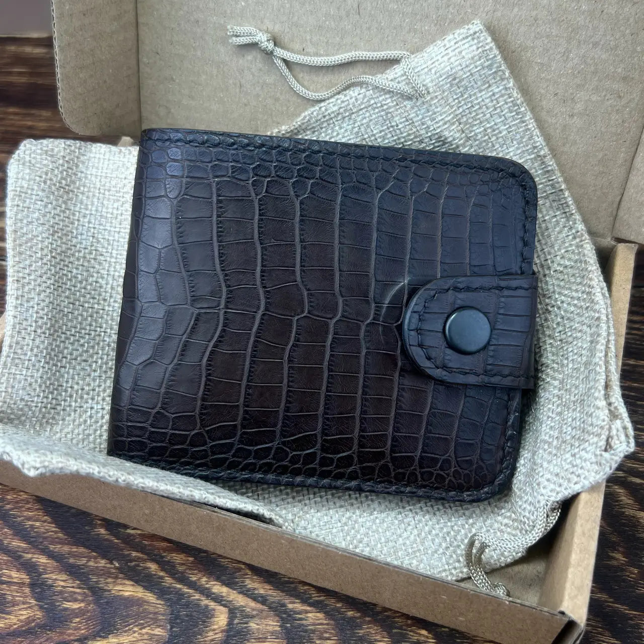 Exclusive Small Crocodile Leather Bifold Wallet - Brown & Black - Tsar Art