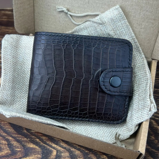 Exclusive Small Crocodile Leather Bifold Wallet - Brown & Black - Tsar Art