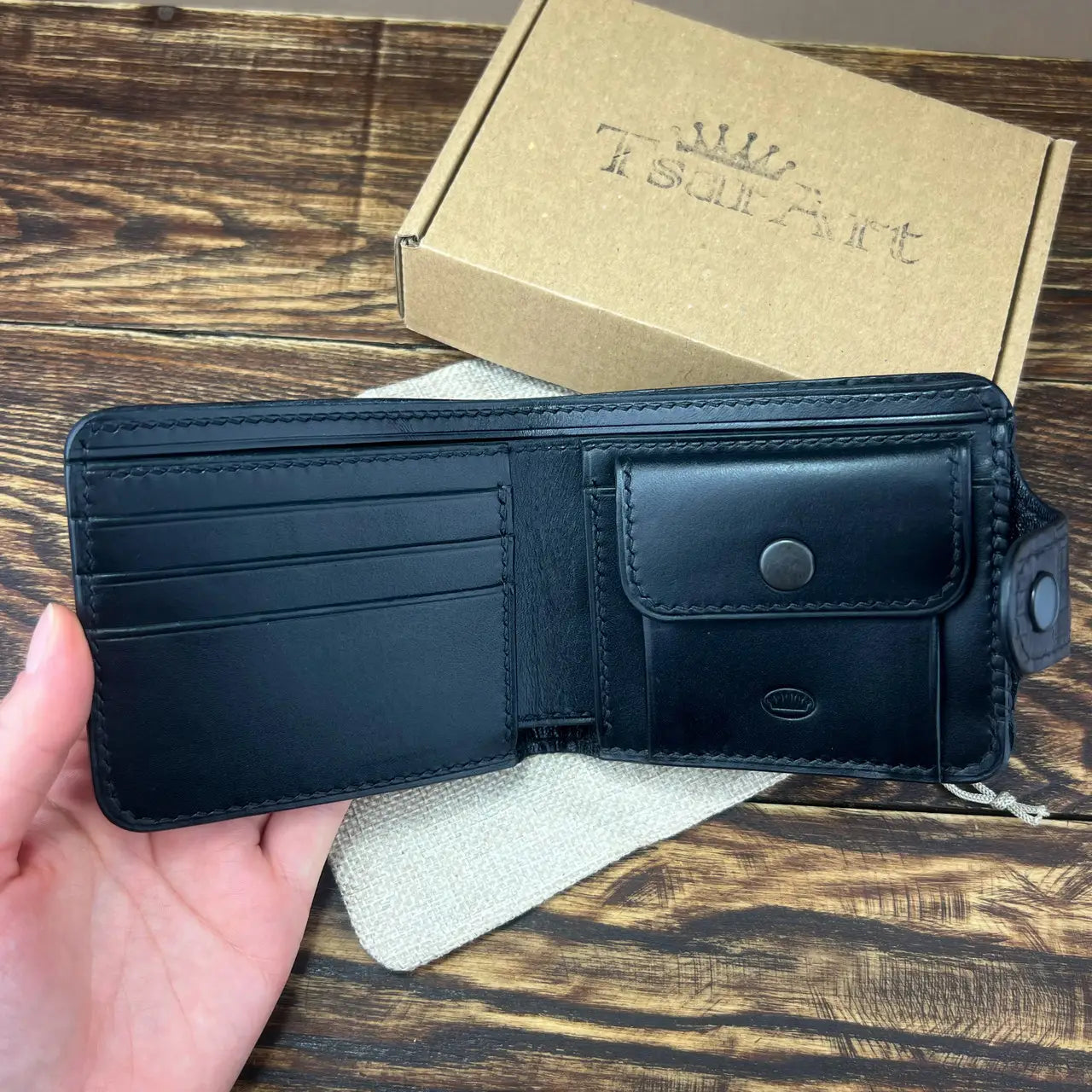 Exclusive Small Crocodile Leather Bifold Wallet - Brown & Black - Tsar Art