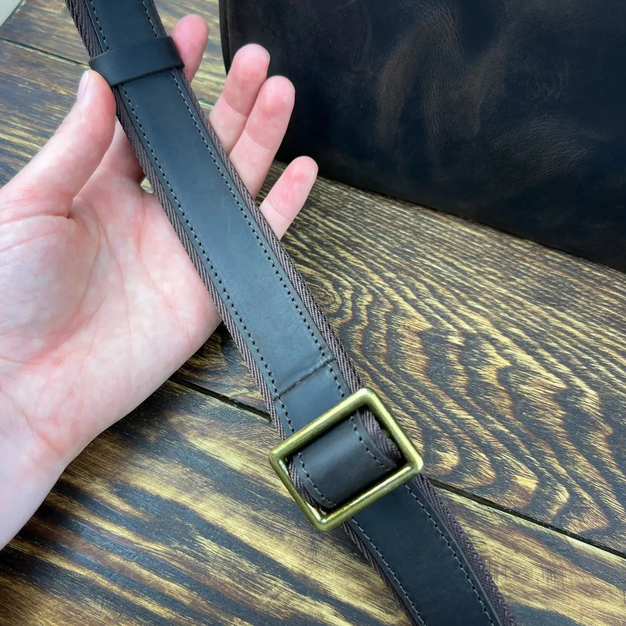 Dark Brown Crazy Horse Leather Vertical Messenger Bag