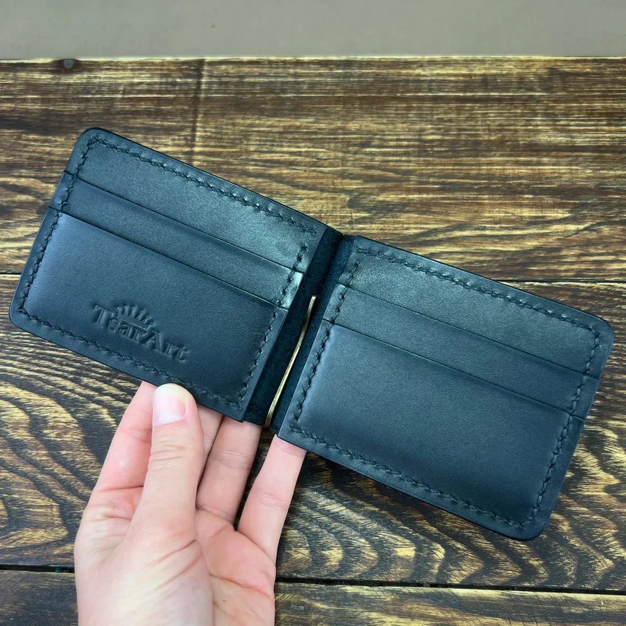 Handmade Leather Money Clip Wallet with Hidden Pockets - Tsar Art