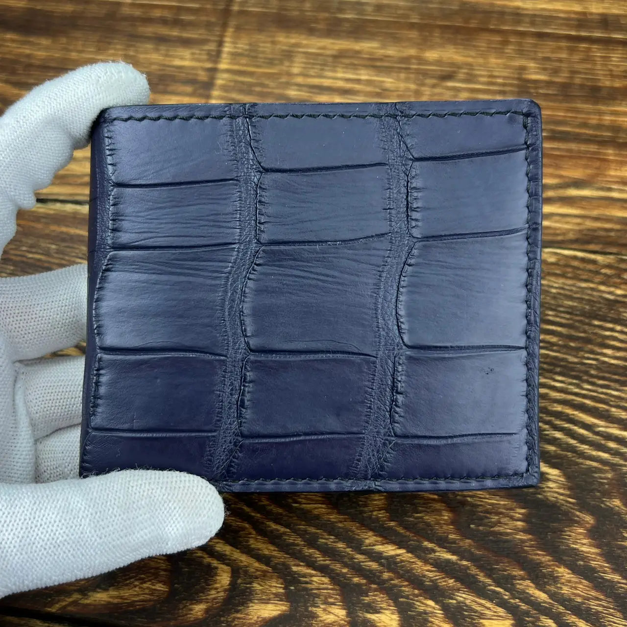 Exclusive Crocodile & Leather Bifold Wallet - Dark Purple & Black - Tsar Art