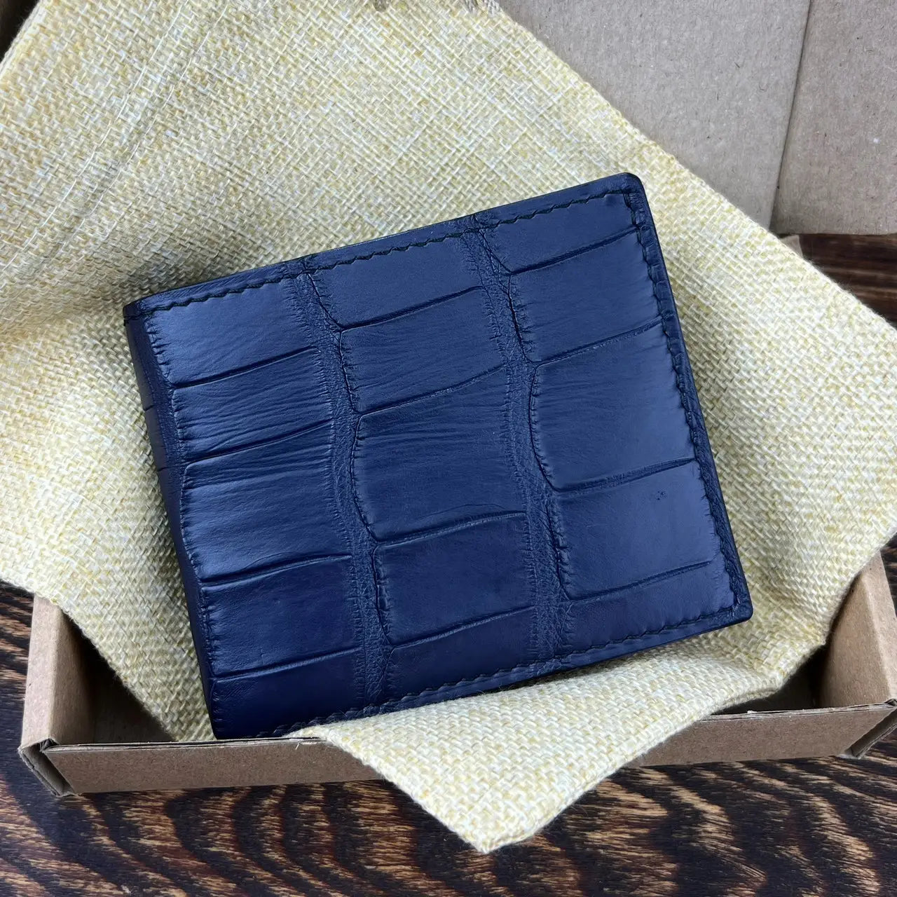 Exclusive Crocodile & Leather Bifold Wallet - Dark Purple & Black - Tsar Art