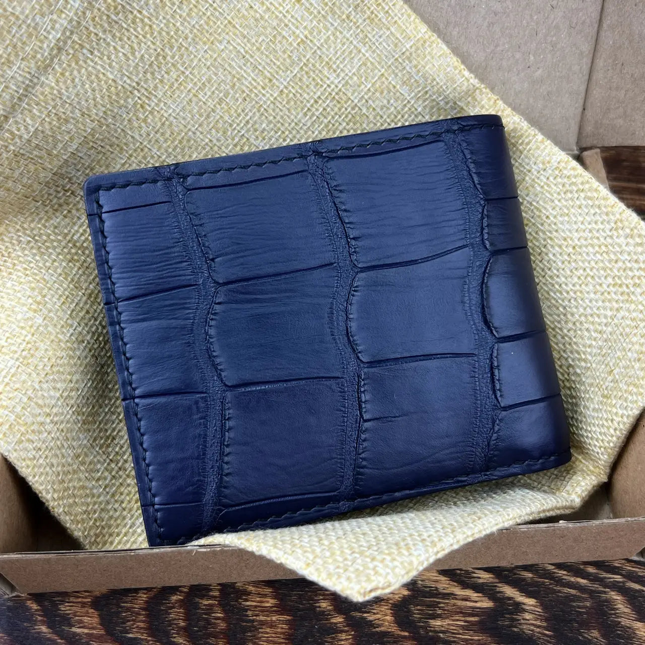 Exclusive Crocodile & Leather Bifold Wallet - Dark Purple & Black - Tsar Art